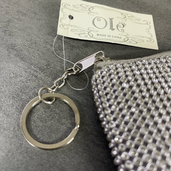 Silver Rhinestone Key Chain Zipper Card/Coin Pouch - Picture 3 of 4